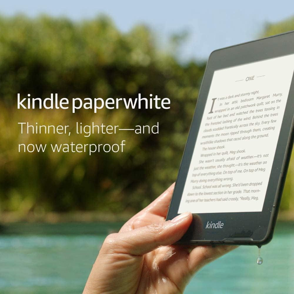 The all-new Kindle Paperwhite is now waterproof (IPX8), allowing you to read and relax at the beach, by the pool, or in the bath without worry. Your Kindle has been tested to withstand accidental immersion. ... less